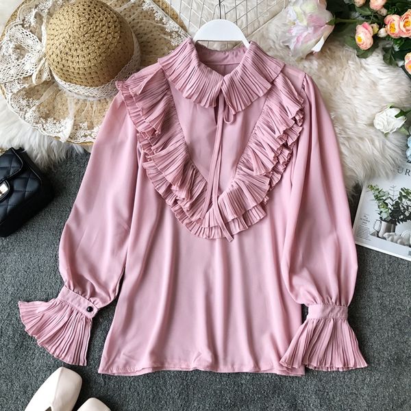 fashion sweet chiffon shirt women 2019 spring new long flare sleeve bottoming shirt blouse g154, White
fashion sweet chiffon shirt women 2019 spring new long flare sleeve bottoming shirt blouse g154, White