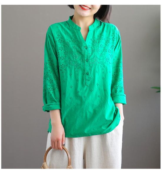 women's blouses & shirts v-neck loose jacquard cutout shirt female literary solid color mori girl, White
women's blouses & shirts v-neck loose jacquard cutout shirt female literary solid color mori girl, White