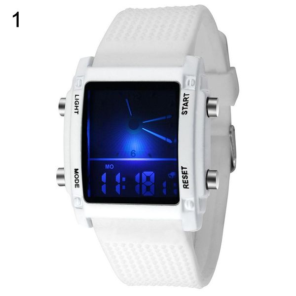 men square dial dual time day display alarm colorful led sports clock electronic wrist watch new, Slivery;brown
men square dial dual time day display alarm colorful led sports clock electronic wrist watch new, Slivery;brown