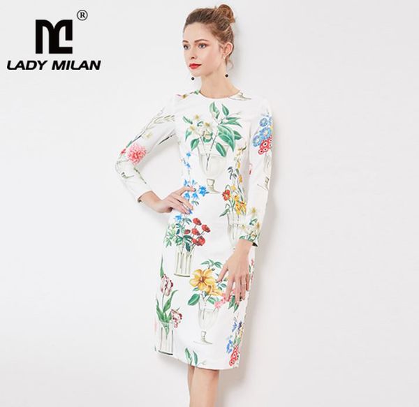 lady milan 2019 women's o neck long sleeves floral printed elegant fashion runway pencil dresses, Black;gray
lady milan 2019 women's o neck long sleeves floral printed elegant fashion runway pencil dresses, Black;gray
