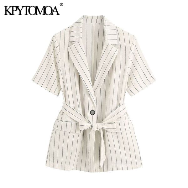 kpytomoa women 2020 fashion single button striped with belt blazers coat vintage short sleeve pockets female outerwear chic, White;black
kpytomoa women 2020 fashion single button striped with belt blazers coat vintage short sleeve pockets female outerwear chic, White;black