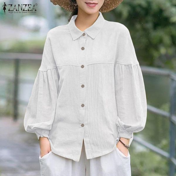 women's blouses & shirts 2021 spring long puff sleeve blouse zanzea women casual vintage solid lapel cotton linen tunic female blusas, White
women's blouses & shirts 2021 spring long puff sleeve blouse zanzea women casual vintage solid lapel cotton linen tunic female blusas, White