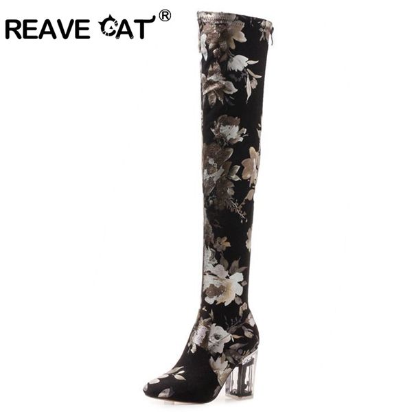 reave cat slouchy boot over the knee thigh high boots woman round toe zip clear square block heel colorful stretch fabric, Black
reave cat slouchy boot over the knee thigh high boots woman round toe zip clear square block heel colorful stretch fabric, Black