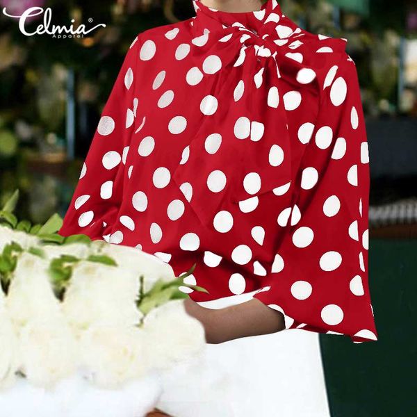 women's blouses & shirts celmia fashion satin blouse women lantern sleeve casual polka dot elegant shirt bow stand collar loose work o, White
women's blouses & shirts celmia fashion satin blouse women lantern sleeve casual polka dot elegant shirt bow stand collar loose work o, White