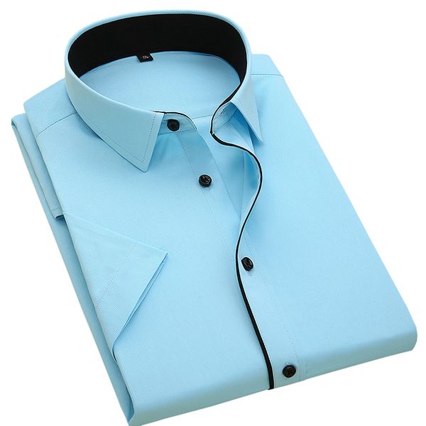 2020 summer new good quality short sleeve black button patchwork collar easy care twill men dress shirts without chest pocket, White;black
2020 summer new good quality short sleeve black button patchwork collar easy care twill men dress shirts without chest pocket, White;black