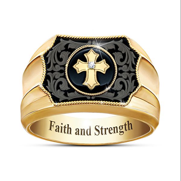 european and american creative 18k gold color simulation black agate cross faith and strength men's ring, Golden;silver
european and american creative 18k gold color simulation black agate cross faith and strength men's ring, Golden;silver