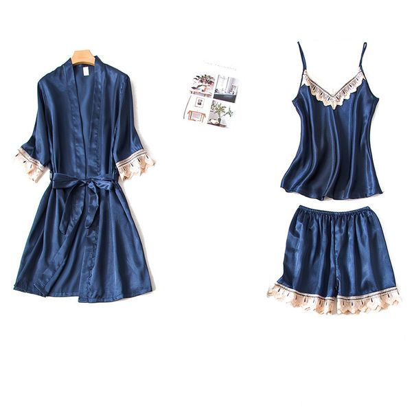 women 4 pieces pajamas sets seperate rayon satin silk striped pajamas women sleepwear sets spring summer autumn homewear costume, Blue;gray
women 4 pieces pajamas sets seperate rayon satin silk striped pajamas women sleepwear sets spring summer autumn homewear costume, Blue;gray