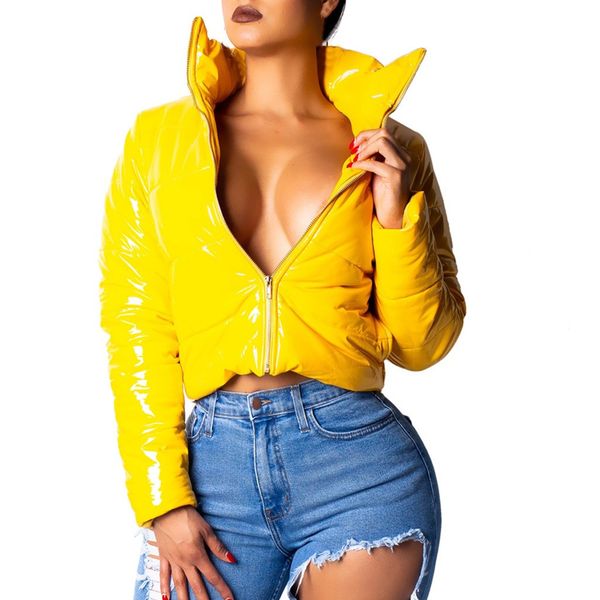 women coat fashion casual elegant female long sleeve glossy leather bread down outwear zipper pockets short solid color overcoat, Black
women coat fashion casual elegant female long sleeve glossy leather bread down outwear zipper pockets short solid color overcoat, Black