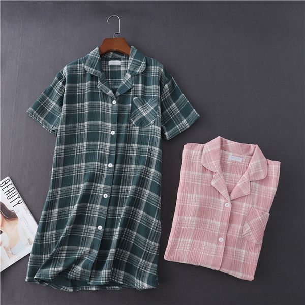 new cotton crepe gauze plaid nightgown summer short plus size sleepwear home sleepshirts turn-down collar sleep dress, Black;red
new cotton crepe gauze plaid nightgown summer short plus size sleepwear home sleepshirts turn-down collar sleep dress, Black;red