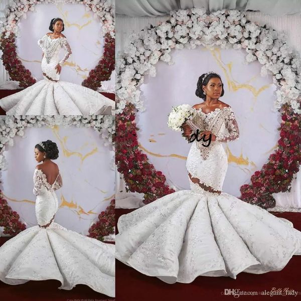 puffy skirt mermaid wedding dresses with long sleeve 2019 modest luxury lace appliqued african plus size wedding dresses off shoulder gowns, White
puffy skirt mermaid wedding dresses with long sleeve 2019 modest luxury lace appliqued african plus size wedding dresses off shoulder gowns, White