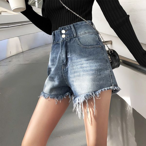 2019 new european and american summer wind woman blue high waist woman shorts denim used loose burr jeans shorts, White;black
2019 new european and american summer wind woman blue high waist woman shorts denim used loose burr jeans shorts, White;black