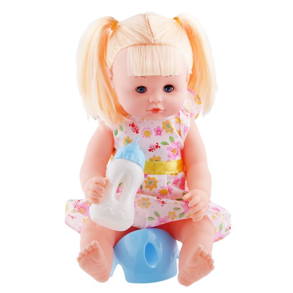 realistic vinyl baby girl doll in pink with drink potty training accessories