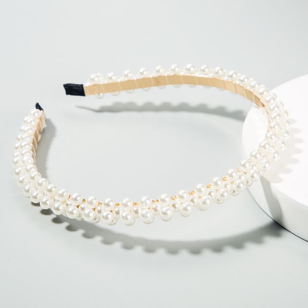 women's baroque style handmade fish string full edition pearl thin edge fashion hair band, Silver
women's baroque style handmade fish string full edition pearl thin edge fashion hair band, Silver