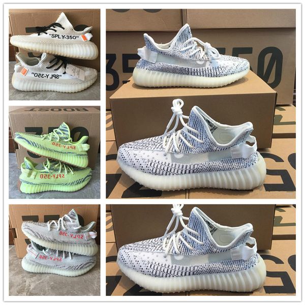 

With Box 2019 Static Shoes 3M Lace Sesame Shoes Boost Static Butter Zebra Blue Tint Kanye West Running Shoes Sneakers Size US5-US13