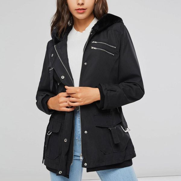 women hooded cotton padded jacket winter autumn warm slim parkas solid bomber long coat, Black
women hooded cotton padded jacket winter autumn warm slim parkas solid bomber long coat, Black