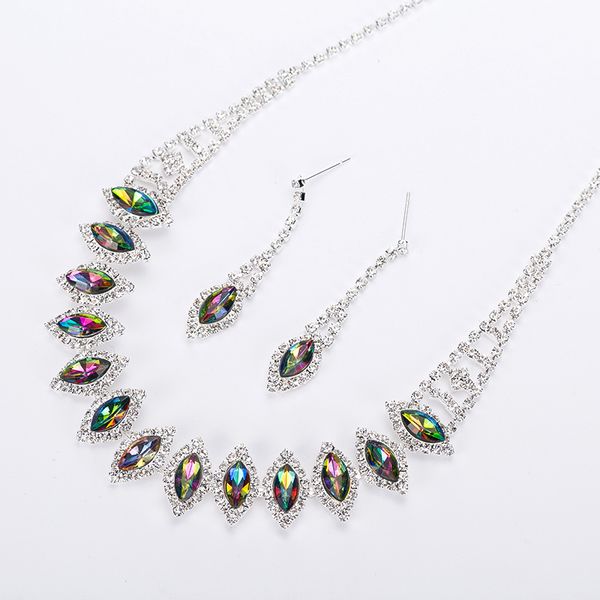 2017 new silvery plated multicolor austrian crystal chain necklace + earrings jewelry sets women jewellery, Silver
2017 new silvery plated multicolor austrian crystal chain necklace + earrings jewelry sets women jewellery, Silver