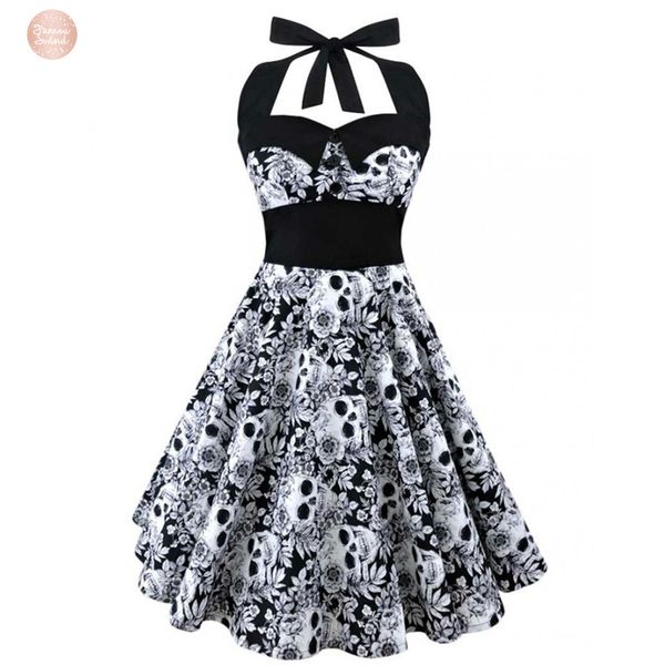 vintage printed women dress style sleeveless 3d skull floral summer halter plus size party casual dress, Black;gray
vintage printed women dress style sleeveless 3d skull floral summer halter plus size party casual dress, Black;gray