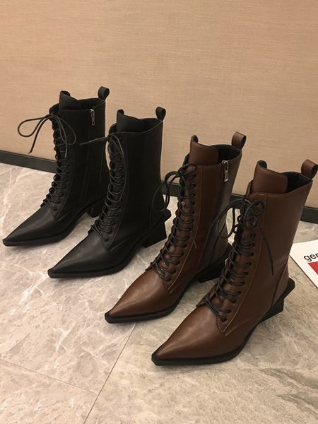 women's shoes boots 2019 autumn and winter side zipper in the tube boots pointed thick with lace motorcycle, Black
women's shoes boots 2019 autumn and winter side zipper in the tube boots pointed thick with lace motorcycle, Black
