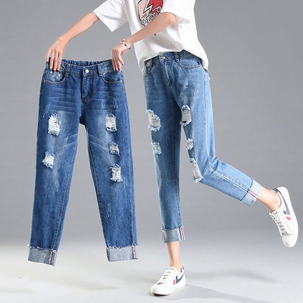 plus size women ripped jeans boyfriend style denim jeans for woman streetwear high waist ankle-length pencil pants p023, Blue
plus size women ripped jeans boyfriend style denim jeans for woman streetwear high waist ankle-length pencil pants p023, Blue