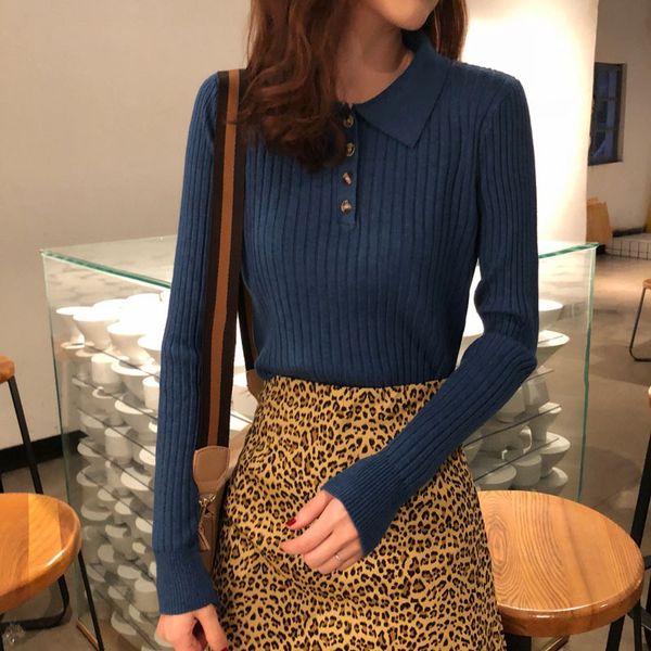 female knit button turn down sweater women spring autumn solid knitted pullover femme slim soft jumper new fashion sweater, White;black
female knit button turn down sweater women spring autumn solid knitted pullover femme slim soft jumper new fashion sweater, White;black