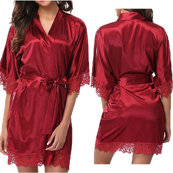 women's lace silk satin robe bride bridesmaid dress wedding kimono bathrobe sleepwear, Black;red
women's lace silk satin robe bride bridesmaid dress wedding kimono bathrobe sleepwear, Black;red