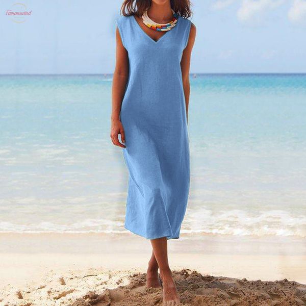 women summer dress solid color sleeveless v neck cotton linen casual party long dresses summer dress 2020 beach dresses new, Black;gray
women summer dress solid color sleeveless v neck cotton linen casual party long dresses summer dress 2020 beach dresses new, Black;gray