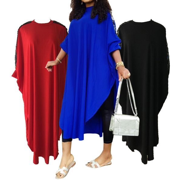 african women's irregular dress loose bat style robes fashion sequined t-shirt dress casual african plus size, Red
african women's irregular dress loose bat style robes fashion sequined t-shirt dress casual african plus size, Red