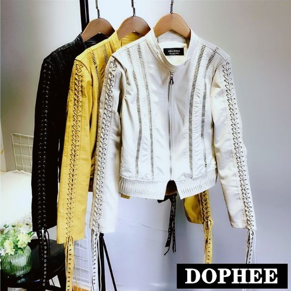 women stand collar leather jacket lace-up string rope fringed motorcycle leather coat female spring and autumn hollow pu jackets, Black
women stand collar leather jacket lace-up string rope fringed motorcycle leather coat female spring and autumn hollow pu jackets, Black