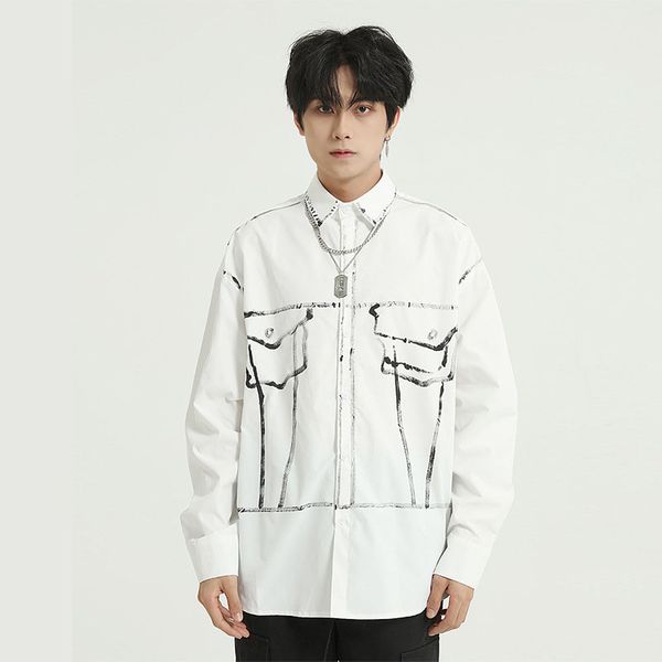 new men hand-drawn pattern casual long sleeve shirt japan korea style male high street hip hop loose shirts, White;black
new men hand-drawn pattern casual long sleeve shirt japan korea style male high street hip hop loose shirts, White;black