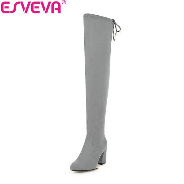 esveva 2019 women boots over the knee boots lace up winter shoes short plush pointed toe square high heels shoes woman 34-43, Black
esveva 2019 women boots over the knee boots lace up winter shoes short plush pointed toe square high heels shoes woman 34-43, Black