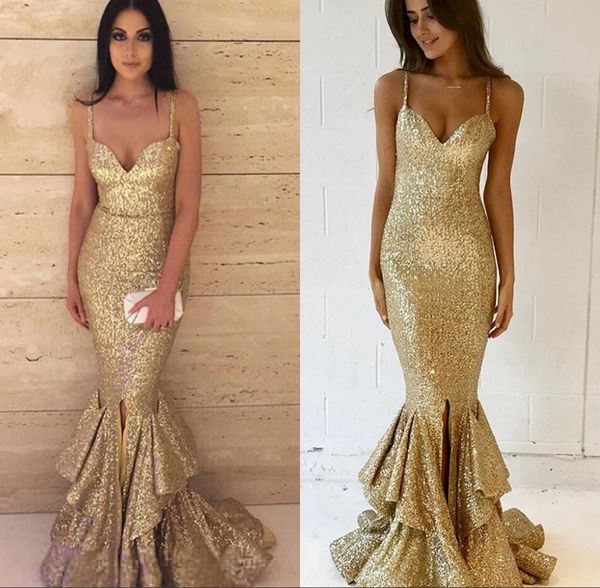 gold sequined front split mermaid evening dresses floor length prom party gowns bottom ruffles formal occasion dresses, Black;red
gold sequined front split mermaid evening dresses floor length prom party gowns bottom ruffles formal occasion dresses, Black;red