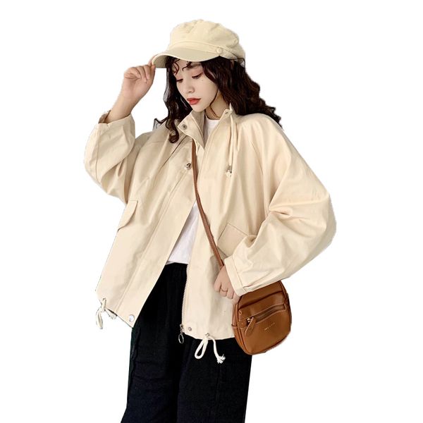 women's short trench coat tooling jacket female 2020 autumn new korean version stand collar loose casual zipper coat outerwear, Tan;black
women's short trench coat tooling jacket female 2020 autumn new korean version stand collar loose casual zipper coat outerwear, Tan;black