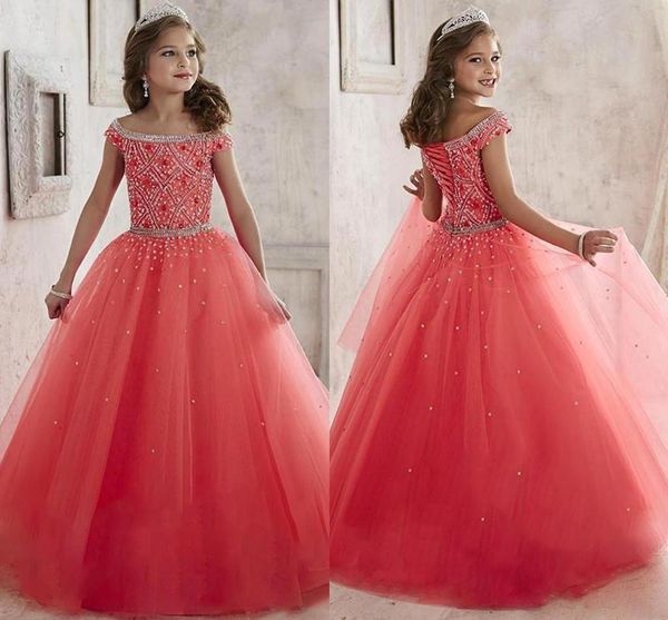 little girls pageant dresses wear new off shoulder crystal beads coral tulle formal party dress for teen kids flowers girls gowns, White;red
little girls pageant dresses wear new off shoulder crystal beads coral tulle formal party dress for teen kids flowers girls gowns, White;red