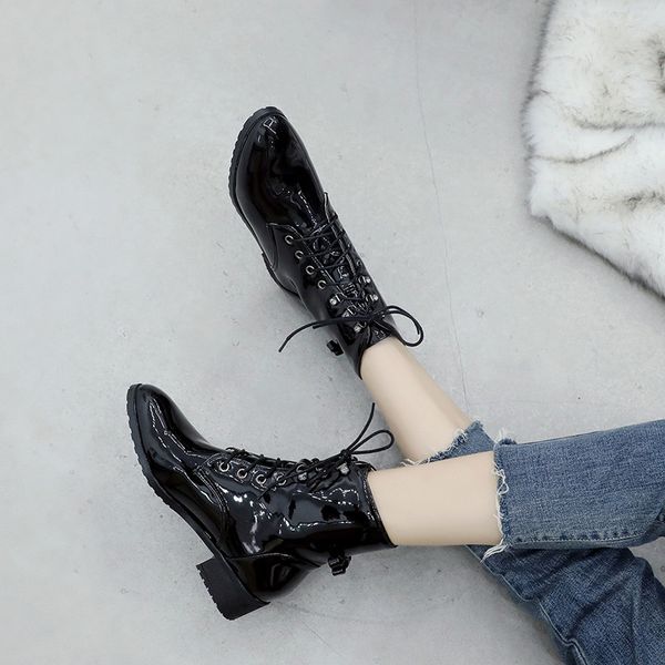 ymechic 2018 autumn winter block medium chunky heels bowtie street casual lace up motorcycle ankle boots women plus size shoes, Black
ymechic 2018 autumn winter block medium chunky heels bowtie street casual lace up motorcycle ankle boots women plus size shoes, Black