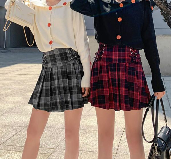 new spring summer harajuku style high-waisted black grey red chequered lace-up sweet a-shaped mini short skirt
new spring summer harajuku style high-waisted black grey red chequered lace-up sweet a-shaped mini short skirt