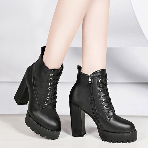 women's mid calf boots rock shoes woman round toe booties ladies boots-women lace up low heels booties winter footwear clogs, Black 
women's mid calf boots rock shoes woman round toe booties ladies boots-women lace up low heels booties winter footwear clogs, Black