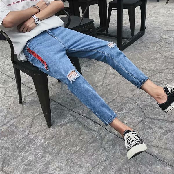 men's jeans spring autumn 2021 pants ripped casual wild hong kong style cropped, Blue
men's jeans spring autumn 2021 pants ripped casual wild hong kong style cropped, Blue