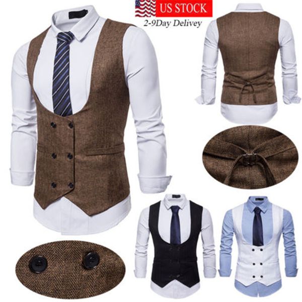 us men's tweed vintage double breasted british casual waistcoat formal urban vest men, Black;white
us men's tweed vintage double breasted british casual waistcoat formal urban vest men, Black;white