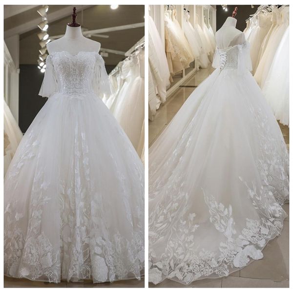 sweetheart short sleeves lace appliques 2021 modest wedding dresses formal bridal gowns beading robe de marriage customized formal wear, White
sweetheart short sleeves lace appliques 2021 modest wedding dresses formal bridal gowns beading robe de marriage customized formal wear, White