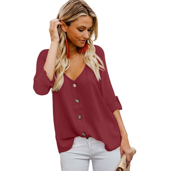 shirt women's new v-neck button design cropped sleeves solid color loose plus size womens and blouses half, White
shirt women's new v-neck button design cropped sleeves solid color loose plus size womens and blouses half, White