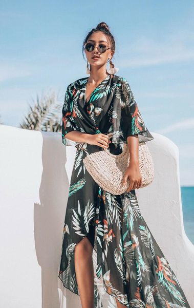 women summer boho beach short sleeve v-neck cover up dresses ladies floral swimsuit chiffon midi dress, Black;gray
women summer boho beach short sleeve v-neck cover up dresses ladies floral swimsuit chiffon midi dress, Black;gray