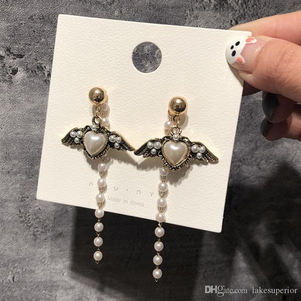 women retro angel wings stud earring hear shape pearls long tassel earring gift for love girlfriend high quality, Golden;silver
women retro angel wings stud earring hear shape pearls long tassel earring gift for love girlfriend high quality, Golden;silver