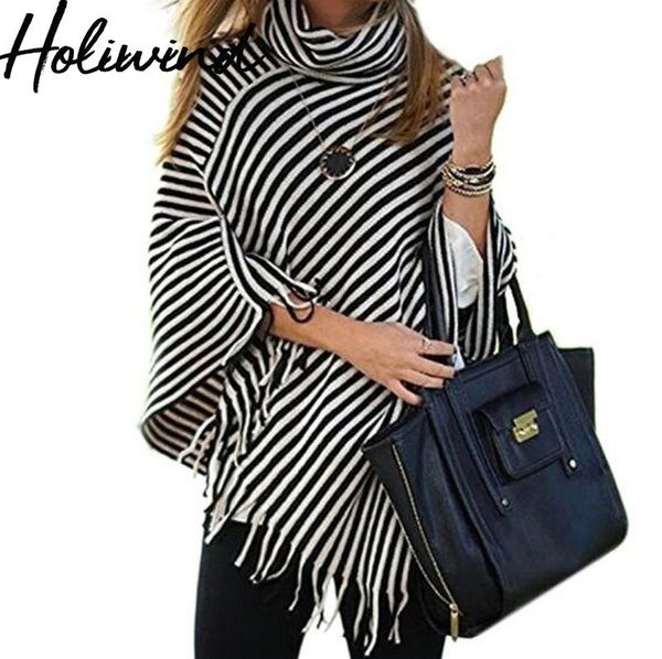 2019 women autumn striped knitting capes oversize tassels knit pullover turtleneck causal knit cloaks, Black
2019 women autumn striped knitting capes oversize tassels knit pullover turtleneck causal knit cloaks, Black