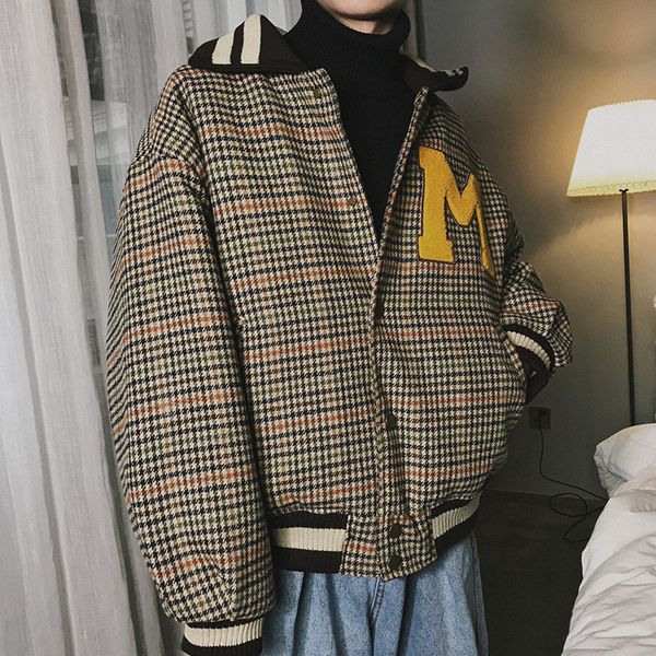 2019 winter new korean version of the campus wind ins plaid thick cotton men's clothing short paragraph baseball collar tide, Black
2019 winter new korean version of the campus wind ins plaid thick cotton men's clothing short paragraph baseball collar tide, Black