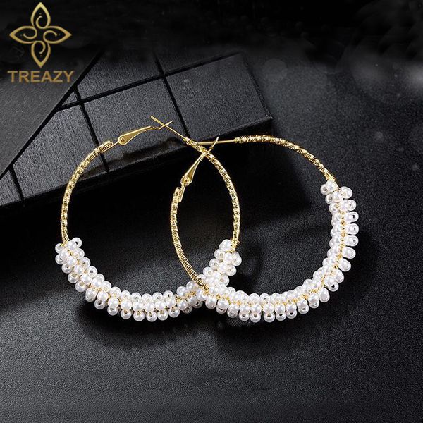treazy 2019 fashion pearl big hoop earrings for women statement round circle earings celebrity wedding prom femme brincos, Golden;silver
treazy 2019 fashion pearl big hoop earrings for women statement round circle earings celebrity wedding prom femme brincos, Golden;silver
