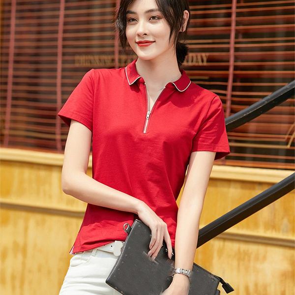 2020 summer design women's polos shirts casual cotton short sleeve zipper lapel lady tees fashion slim female, White
2020 summer design women's polos shirts casual cotton short sleeve zipper lapel lady tees fashion slim female, White