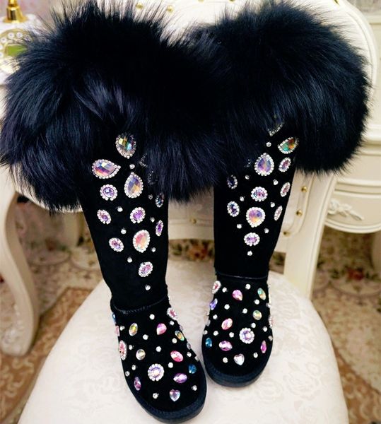 cow suede leather real fur thigh high boots bling crystals over the knee boots women winter snow warm plush winter shoes, Black
cow suede leather real fur thigh high boots bling crystals over the knee boots women winter snow warm plush winter shoes, Black