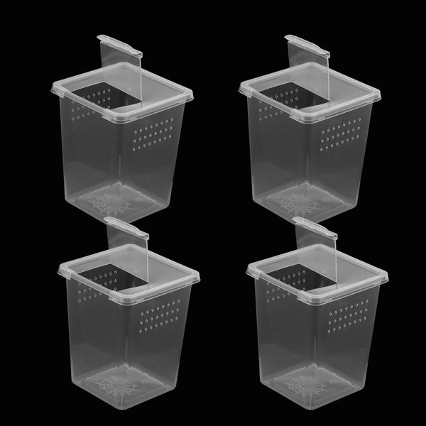 4x clear plastic insect habitat feeding box container tank reusable 8x8x11cm