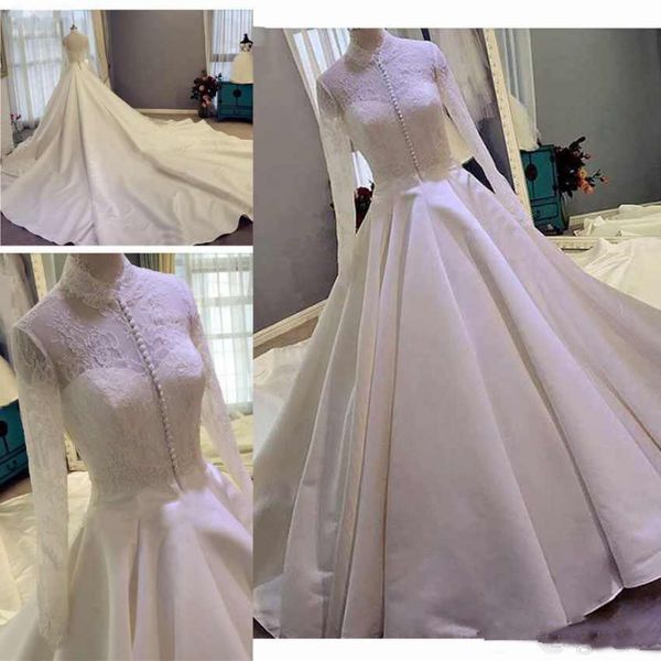 Muslim Wedding Dresses High Neck Long Sleeve Lace Satin Long Train Modest Design 2019 Classic Bridal Gowns Custom Plus Size Wedding Dress
Muslim Wedding Dresses High Neck Long Sleeve Lace Satin Long Train Modest Design 2019 Classic Bridal Gowns Custom Plus Size Wedding Dress