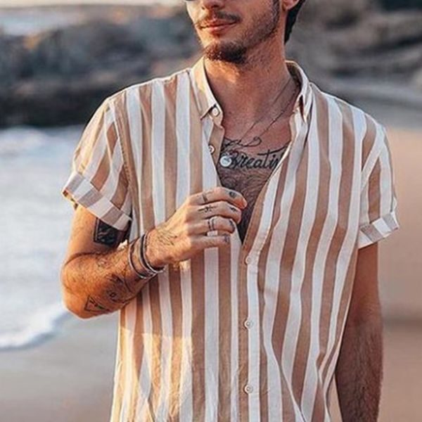 new striped shirt summer male clothing loose fit turn down collar button short sleeve shirt camisa casual tee, White;black
new striped shirt summer male clothing loose fit turn down collar button short sleeve shirt camisa casual tee, White;black